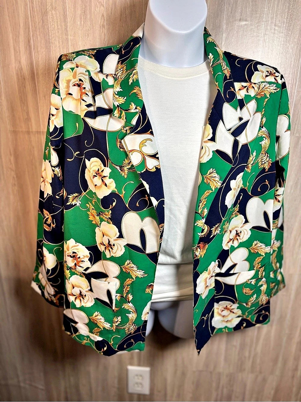Pykettes Green & Navy Floral Scarf Print Blazer Like New
